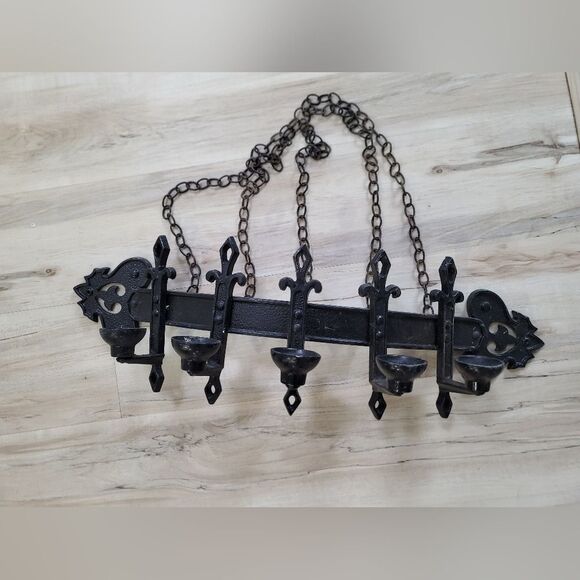Vintage Curved 5 Candelabra Wall Sconce Candle Holder Metal Black  Gothic 27' - Picture 15 of 15
